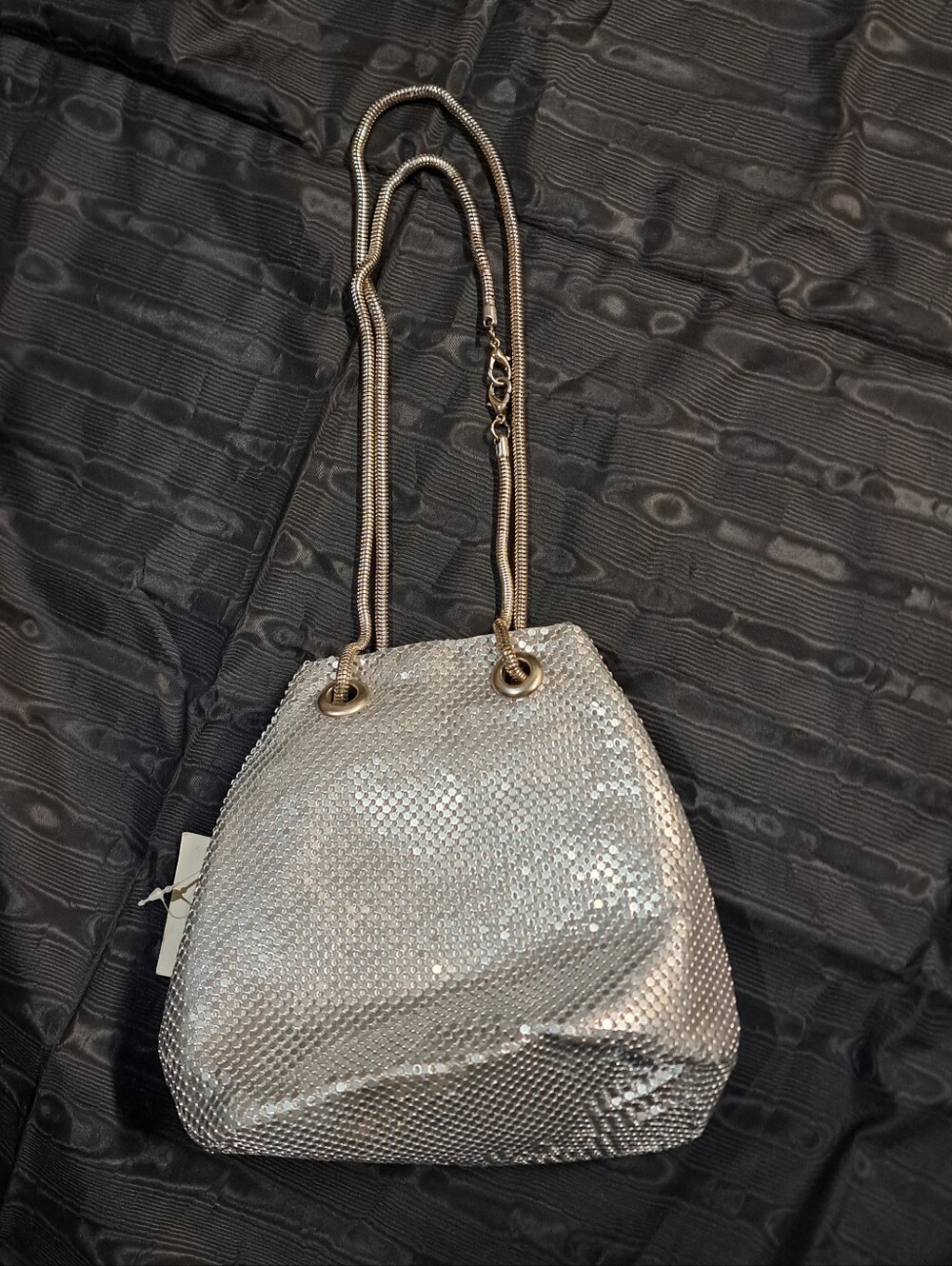 Silver Mesh Drawstring Crossbody Purse - Picture 10 of 11